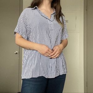 1X blue and white striped collared shirt